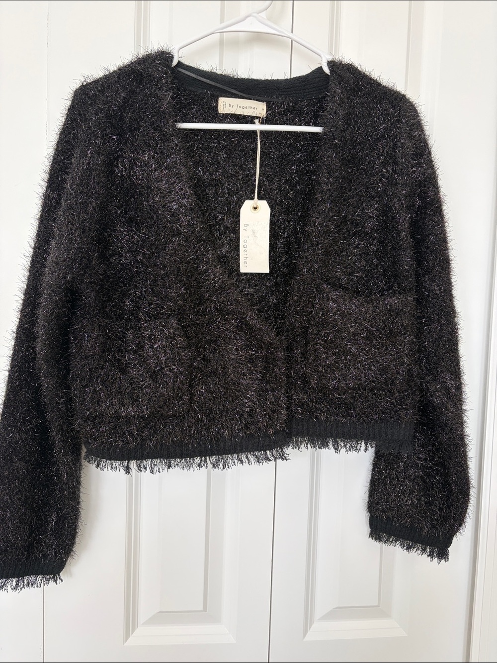 By Together Black Metallic Eyelash Knit Cardigan Jacket